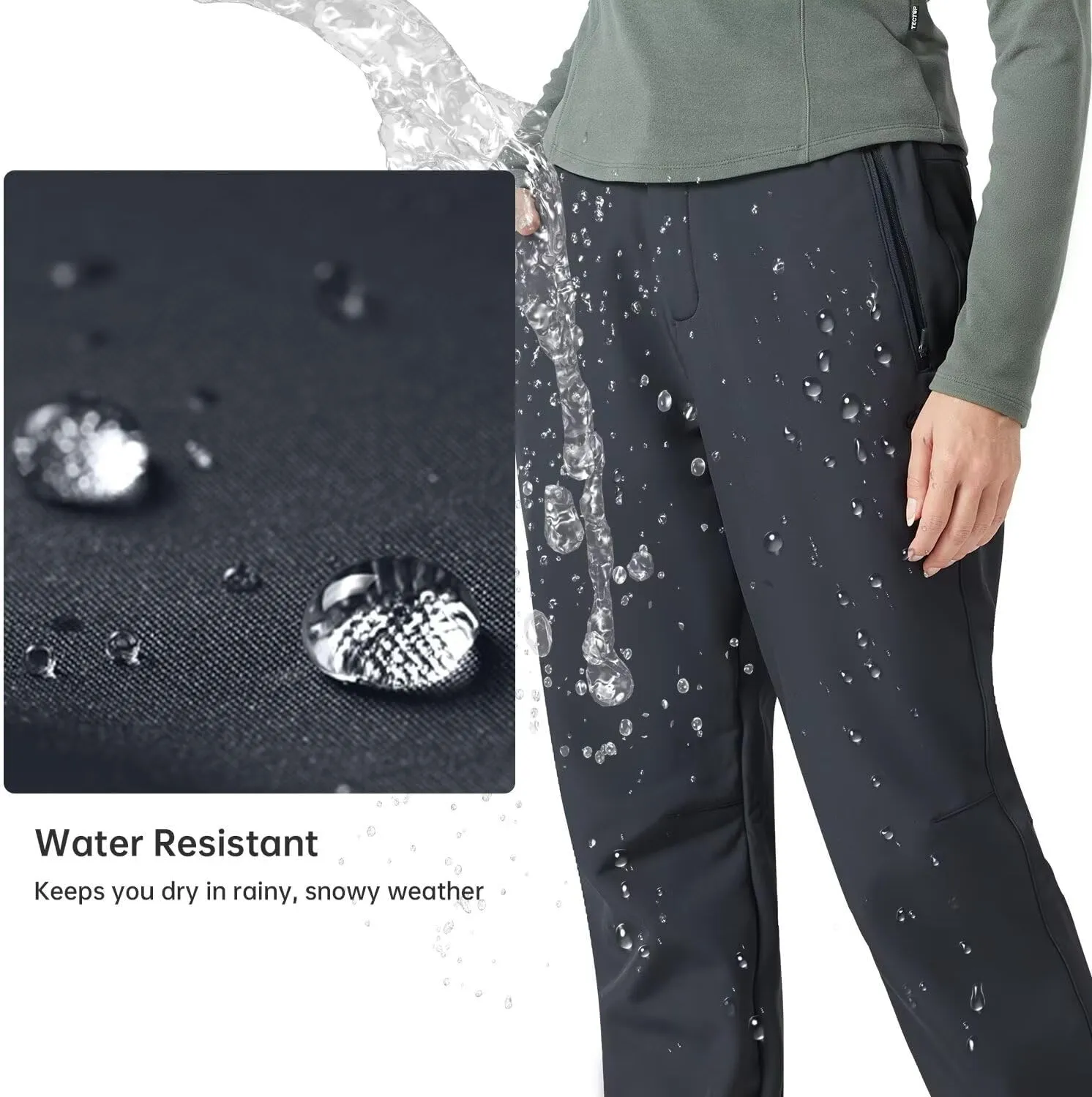 Women's Hiking Cargo Pants Waterproof Fleece Quick-Dry Softshell Slim with with Pockets for Camping Trekking Travel