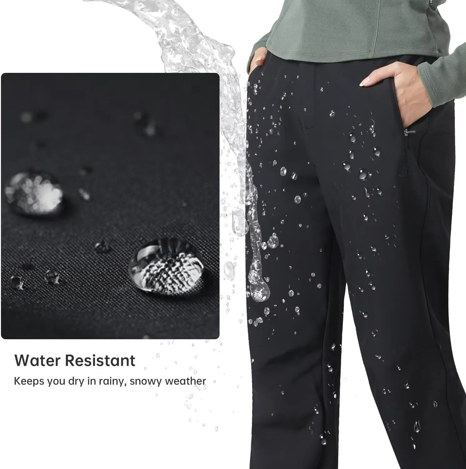 Women's Hiking Cargo Pants Waterproof Fleece Quick-Dry Softshell Slim with with Pockets for Camping Trekking Travel
