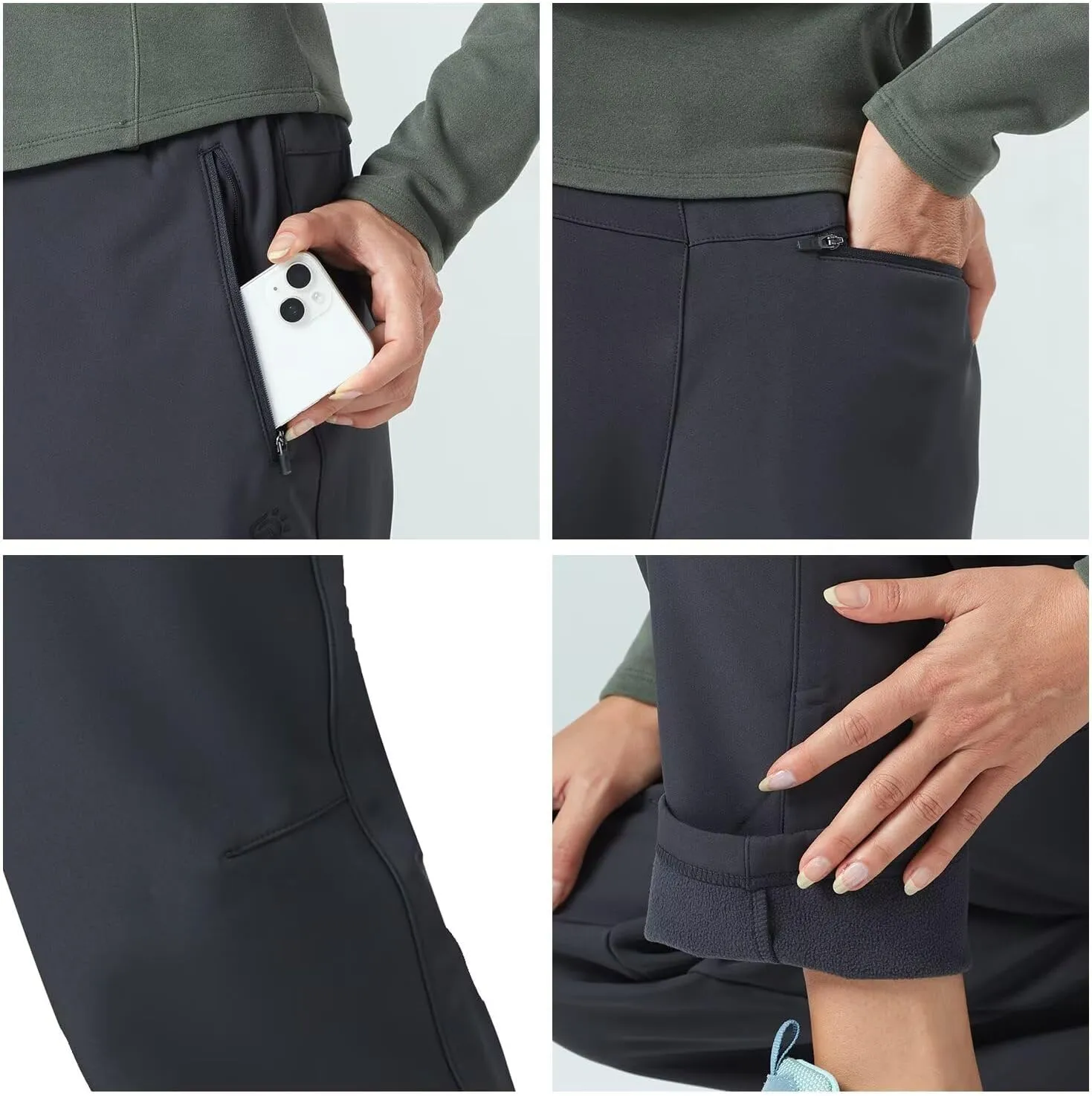 Women's Hiking Cargo Pants Waterproof Fleece Quick-Dry Softshell Slim with with Pockets for Camping Trekking Travel