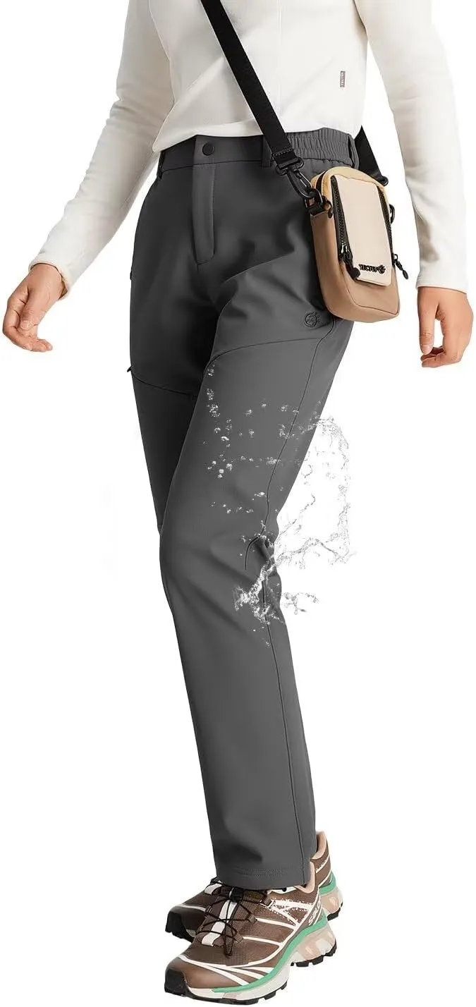 Women's Hiking Cargo Pants Waterproof Fleece Quick-Dry Softshell Slim with with Pockets for Camping Trekking Travel