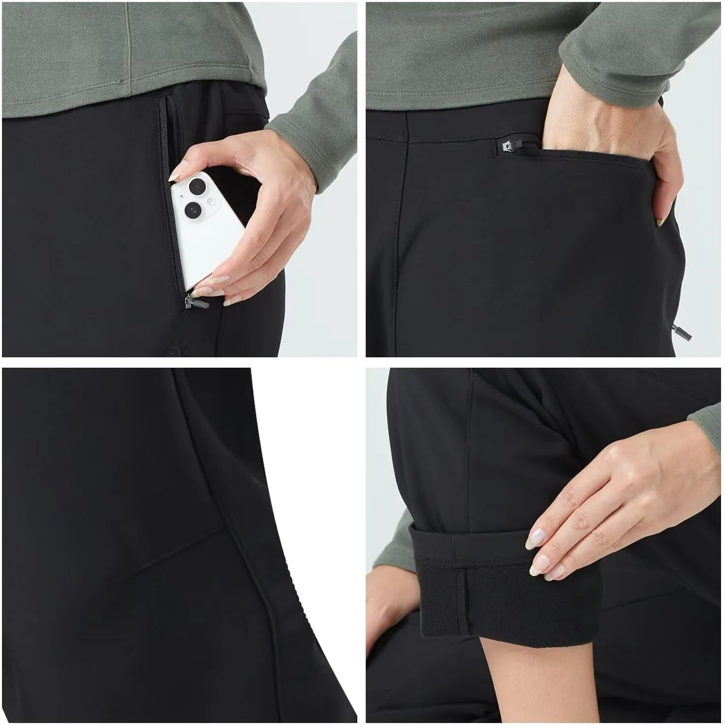 Women's Hiking Cargo Pants Waterproof Fleece Quick-Dry Softshell Slim with with Pockets for Camping Trekking Travel