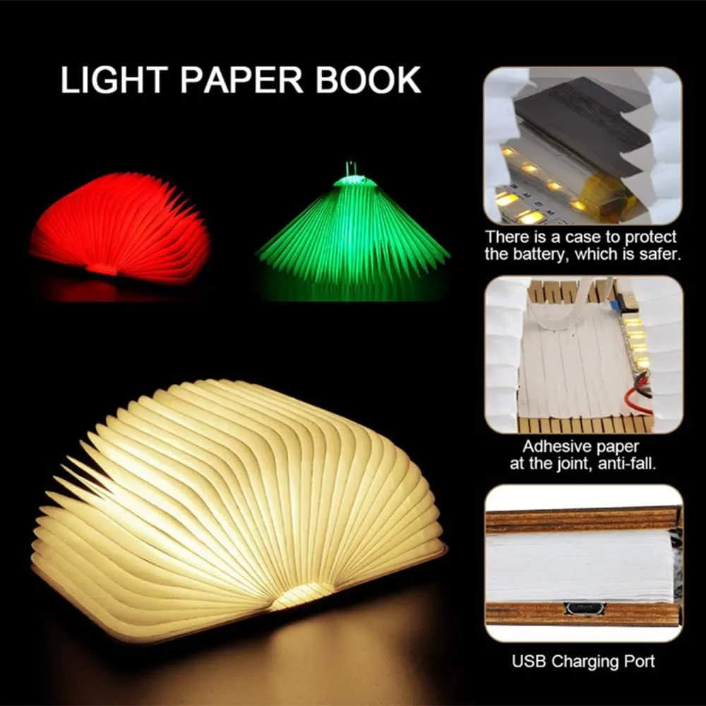 Wooden Book Light Folding Night Light Portable Book Lamp USB Rechargeable Desk Light for Mom Women Boys Kids Girls
