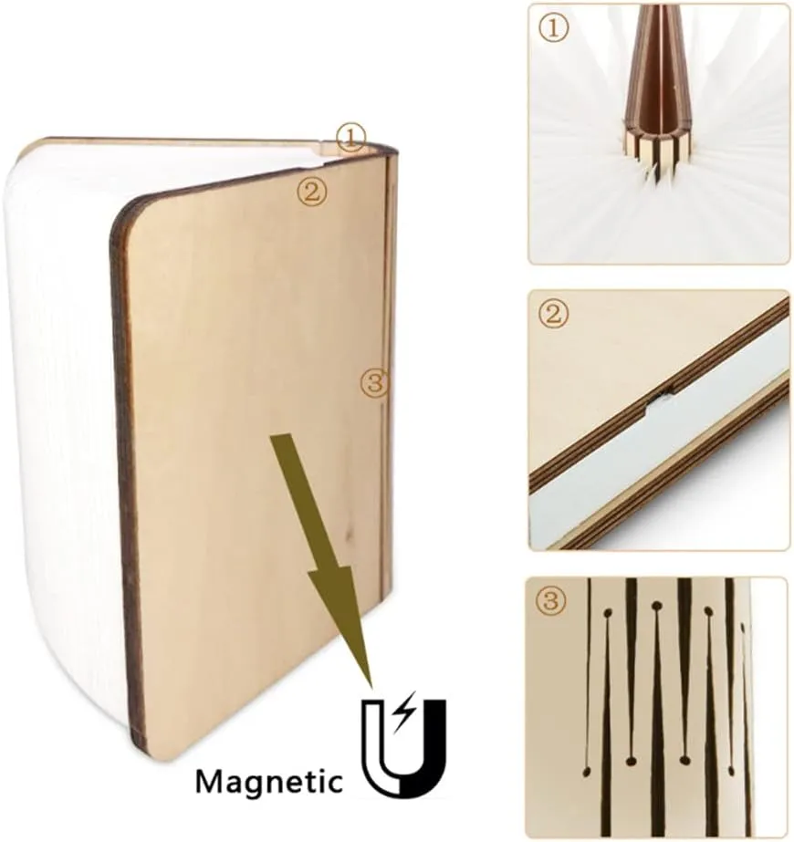 Wooden Book Light Folding Night Light Portable Book Lamp USB Rechargeable Desk Light for Mom Women Boys Kids Girls