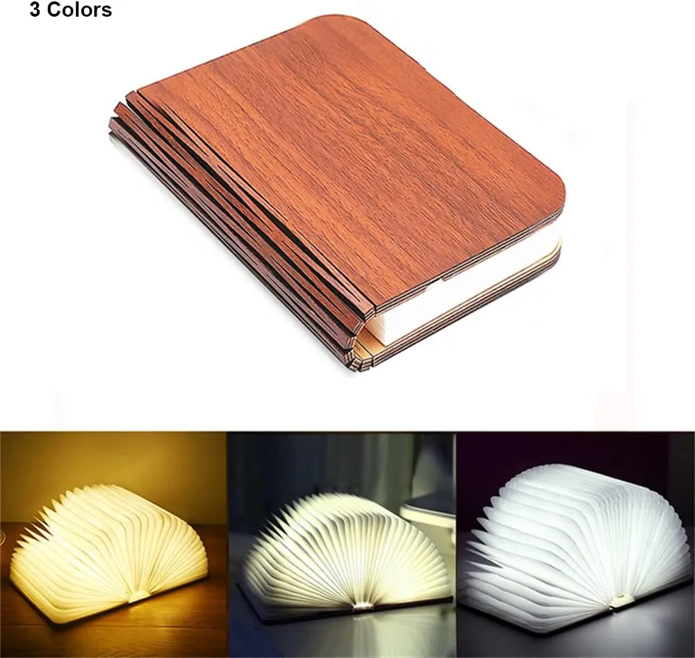 Wooden Book Light Folding Night Light Portable Book Lamp USB Rechargeable Desk Light for Mom Women Boys Kids Girls
