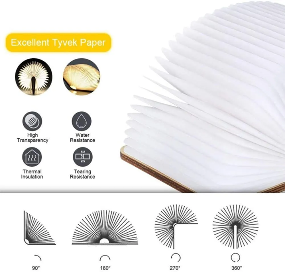 Wooden Book Light Folding Night Light Portable Book Lamp USB Rechargeable Desk Light for Mom Women Boys Kids Girls