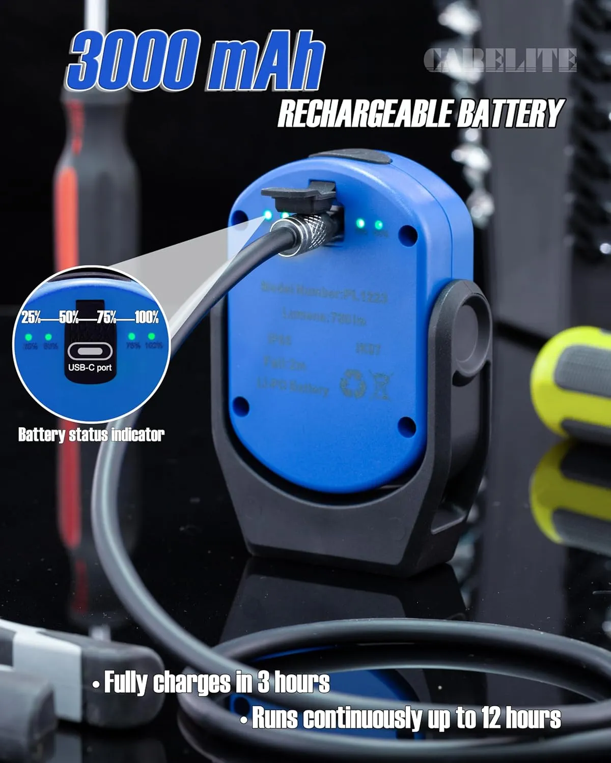 Work Light, Magnetic Light with 3 Modes & 360° Pivoting Head, 780 Lumen Rechargeable Pocket Light for Mechanics, Jobsites and Emergency (Blue)