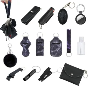 Wristlet Handbags Card Holder Set for Women with Whistle, Bottle Opener, Travel Bottle Holder Black