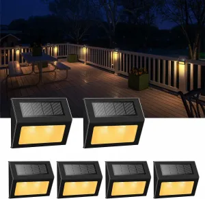 XLUX Solar Lights for Steps Decks Pathway Yard Stairs Fences, LED lamp, Rainproof, Black Metal Housing, 6 Pack