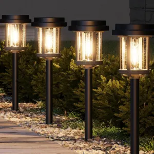 XMCOSY  Solar Lights Outdoor Pathway, Solar Lights 20 LM LED Seeded Glass, Waterproof IP65 Metal Solar Powered Landscape Lighting for Yard Garden Outside Walkway Driveway Backyard (‎Black & Grey)