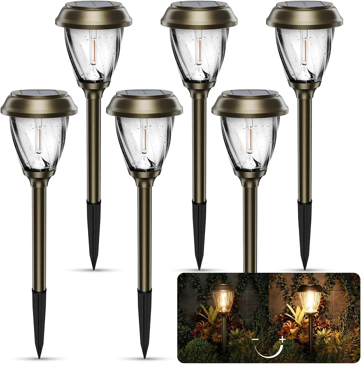 XMCOSY  Solar Pathway Lights Outdoor, 10/25 LM in 2 Lighting Modes, Glass Stainless Steel Waterproof IP65 Solar Powered Garden LED Lights for Yard Lawn Driveway Walkway Landscape Decor(Warm White)