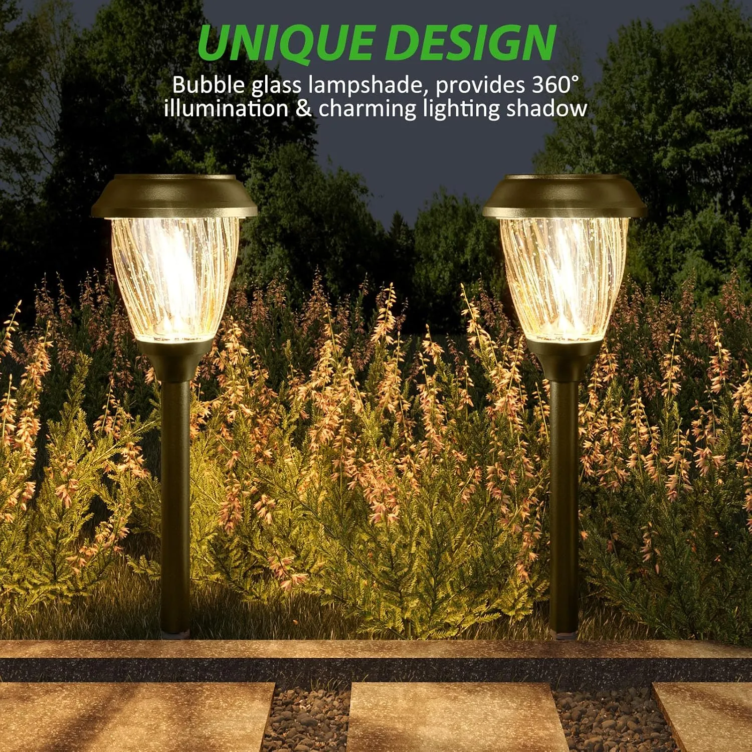 XMCOSY  Solar Pathway Lights Outdoor, 10/25 LM in 2 Lighting Modes, Glass Stainless Steel Waterproof IP65 Solar Powered Garden LED Lights for Yard Lawn Driveway Walkway Landscape Decor(Warm White)