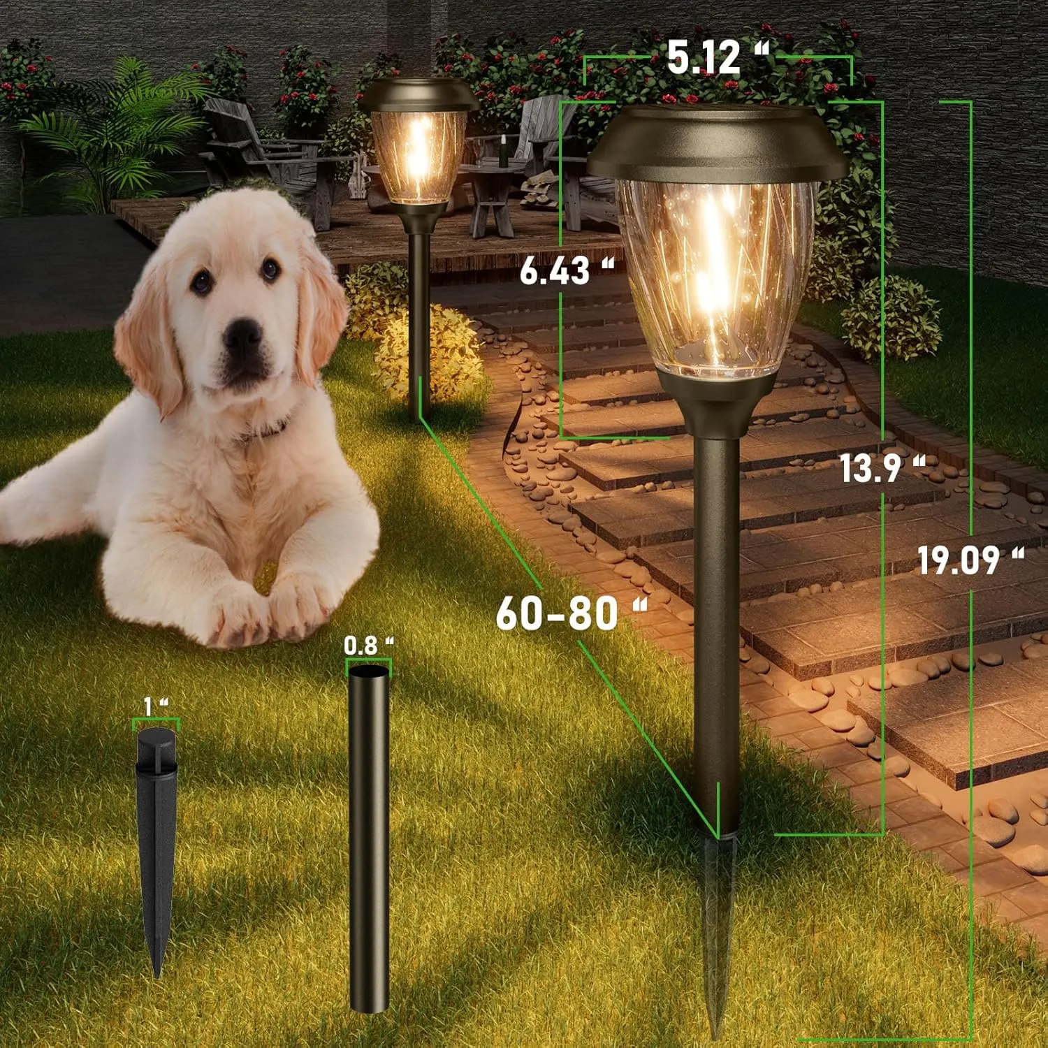XMCOSY  Solar Pathway Lights Outdoor, 10/25 LM in 2 Lighting Modes, Glass Stainless Steel Waterproof IP65 Solar Powered Garden LED Lights for Yard Lawn Driveway Walkway Landscape Decor(Warm White)