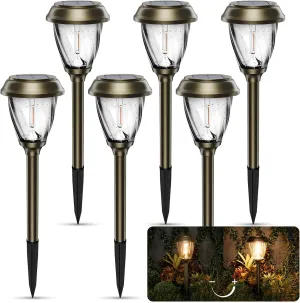 XMCOSY  Solar Pathway Lights Outdoor, 10/25 LM in 2 Lighting Modes, Glass Stainless Steel Waterproof IP65 Solar Powered Garden LED Lights for Yard Lawn Driveway Walkway Landscape Decor(Warm White)