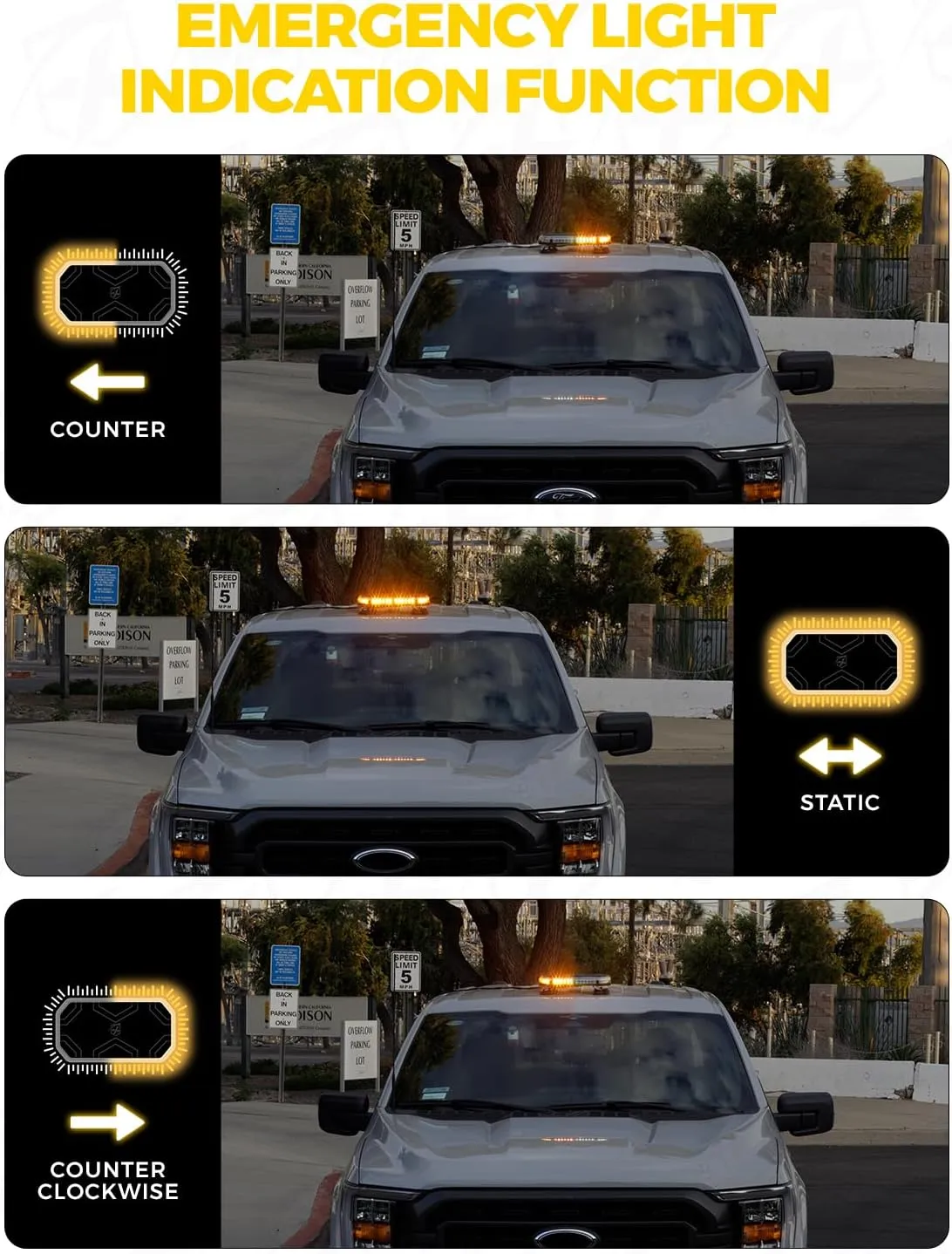 Xprite Amber Rooftop Emergency Strobe Light Bar, Beacon Safety Flashing Warnin Lights w/Control Panel Magnetic Base for Construction Trucks Plows Postal Security Cars