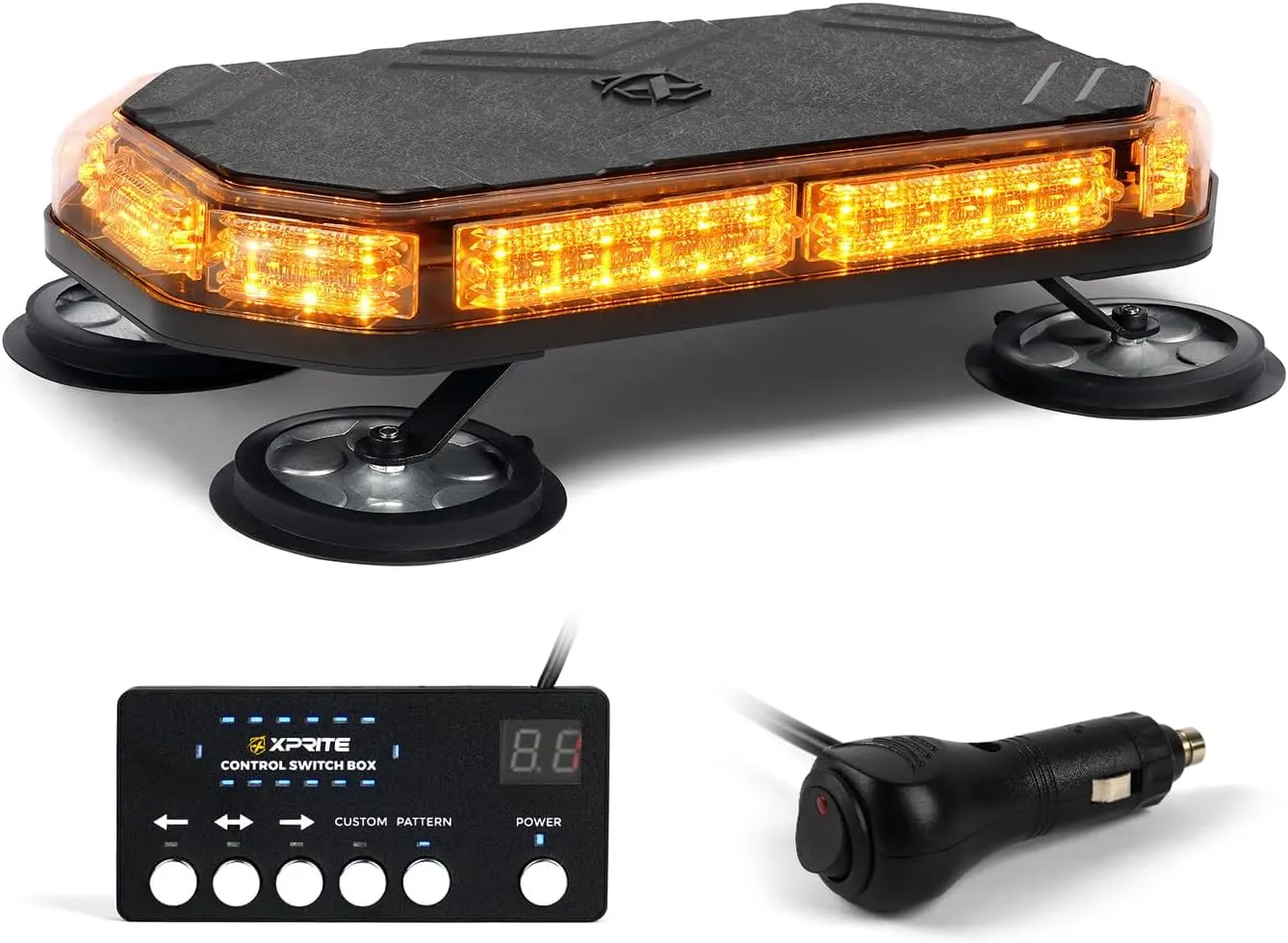 Xprite Amber Rooftop Emergency Strobe Light Bar, Beacon Safety Flashing Warnin Lights w/Control Panel Magnetic Base for Construction Trucks Plows Postal Security Cars
