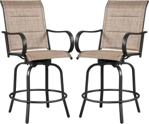 Yaheetech 2 Piece Patio Swivel Bar Stools Texteline Bistro Chairs with High Back/Armrest/Footrest, All Weather Padded Seating Outdoor Furniture Chairs for Outside, Lawn & Garden, Black/Brown