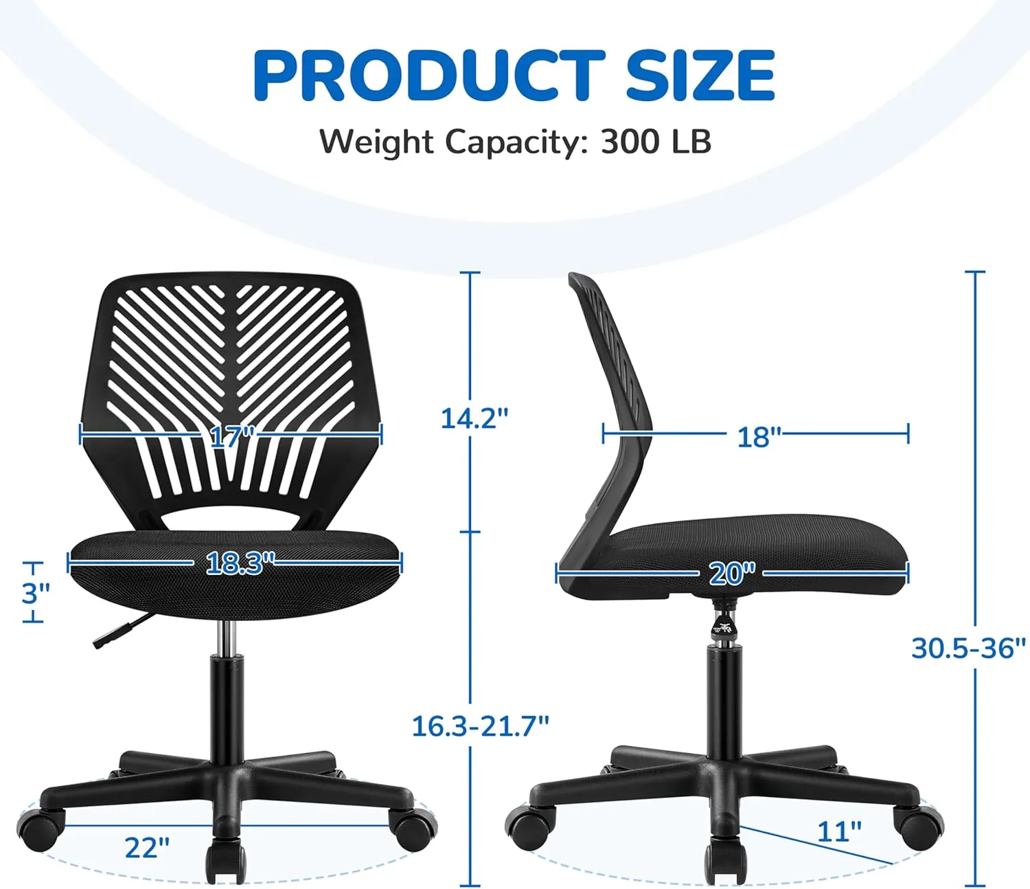 Yaheetech Students Cute Desk Chair Low-Back Armless Study Chair w/Lumbar Support Adjustable Swivel Chair in Home Bedroom School, Black