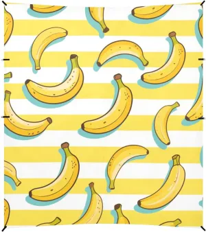 Yellow White Striped Fruit Banana Foldable Beach Cabana UPF50  Protection Waterproof Sun Shelter with Sand Pockets for Camping, Picnics, Backyard & Fishing