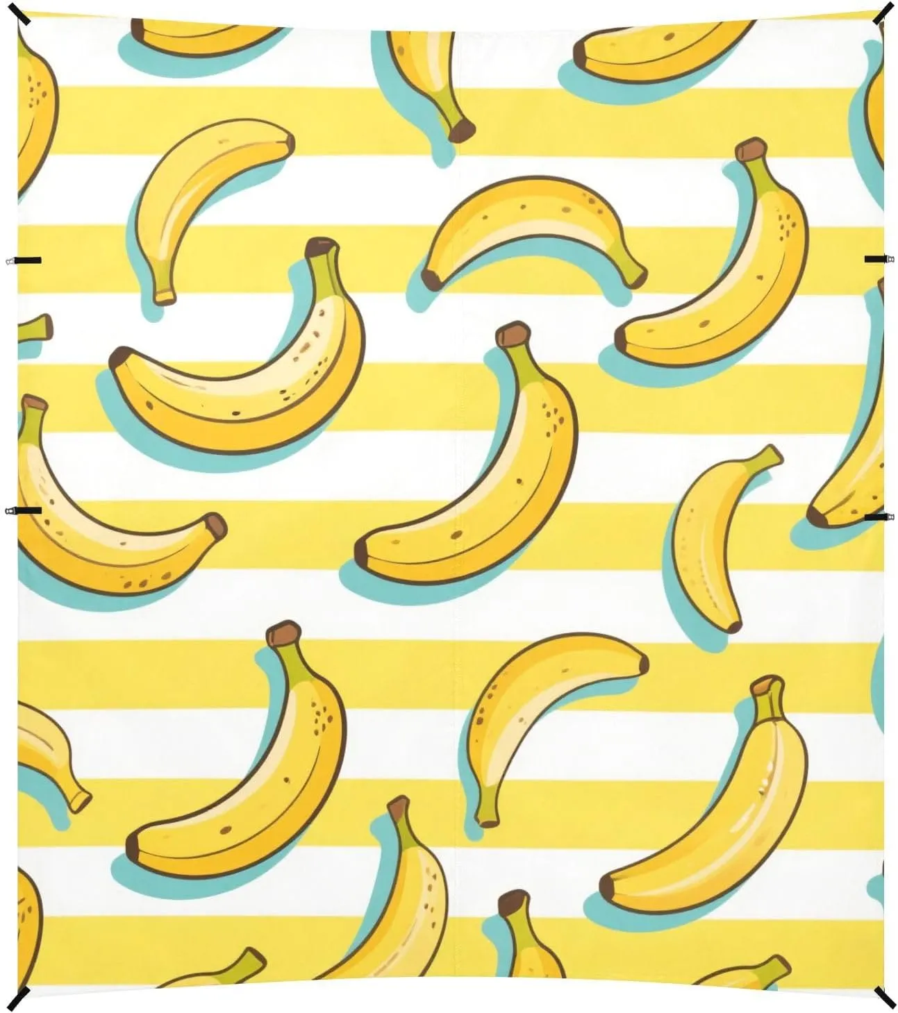 Yellow White Striped Fruit Banana Foldable Beach Cabana UPF50  Protection Waterproof Sun Shelter with Sand Pockets for Camping, Picnics, Backyard & Fishing