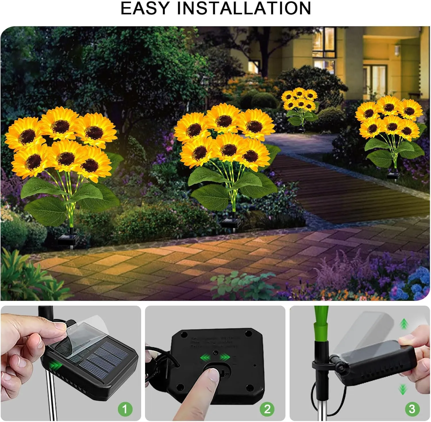 YJFWAL Solar Sunflower Lights 4 Pack with 24 Head Sunflower Outdoor Decorative Lights for Garden Gift for Mom and Friends, IP65 Waterproof Sunflower Garden Stake Lights for Yard Patio Lawn Pathway