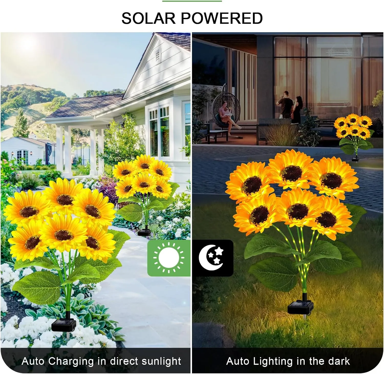 YJFWAL Solar Sunflower Lights 4 Pack with 24 Head Sunflower Outdoor Decorative Lights for Garden Gift for Mom and Friends, IP65 Waterproof Sunflower Garden Stake Lights for Yard Patio Lawn Pathway