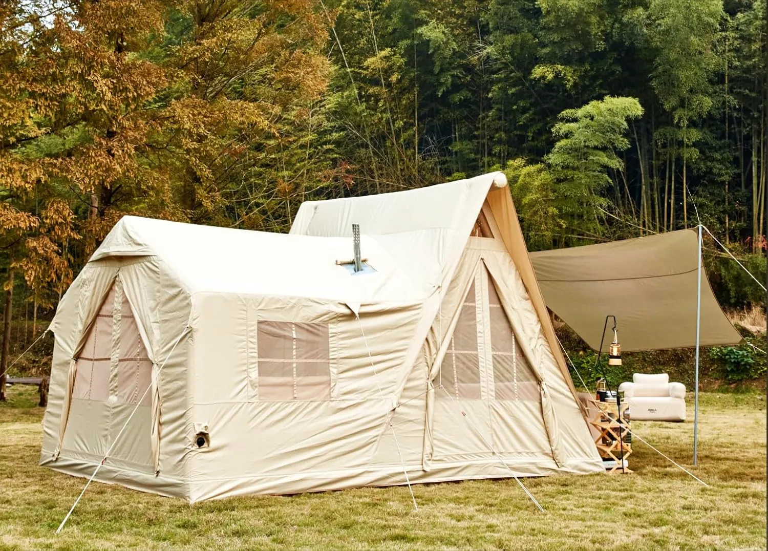 Yoleny 4/6/8/10/12 Person Inflatable Camping Tent with Extended Canopy, Mesh Windows & Pump, 4 Season Glamping Tent with 1-2 Room, Upgraded Waterproof Oxford, Easy Setup