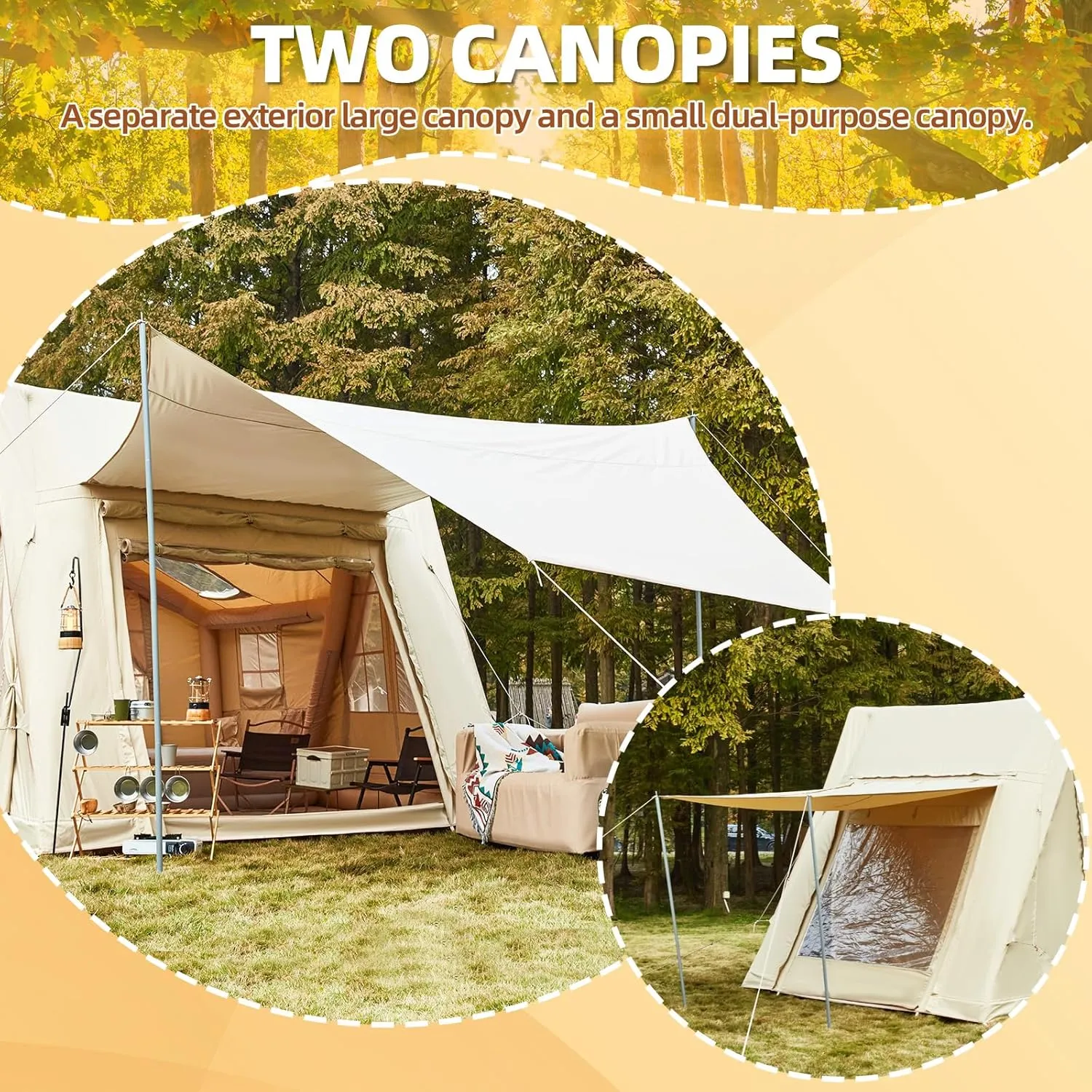 Yoleny 4/6/8/10/12 Person Inflatable Camping Tent with Extended Canopy, Mesh Windows & Pump, 4 Season Glamping Tent with 1-2 Room, Upgraded Waterproof Oxford, Easy Setup