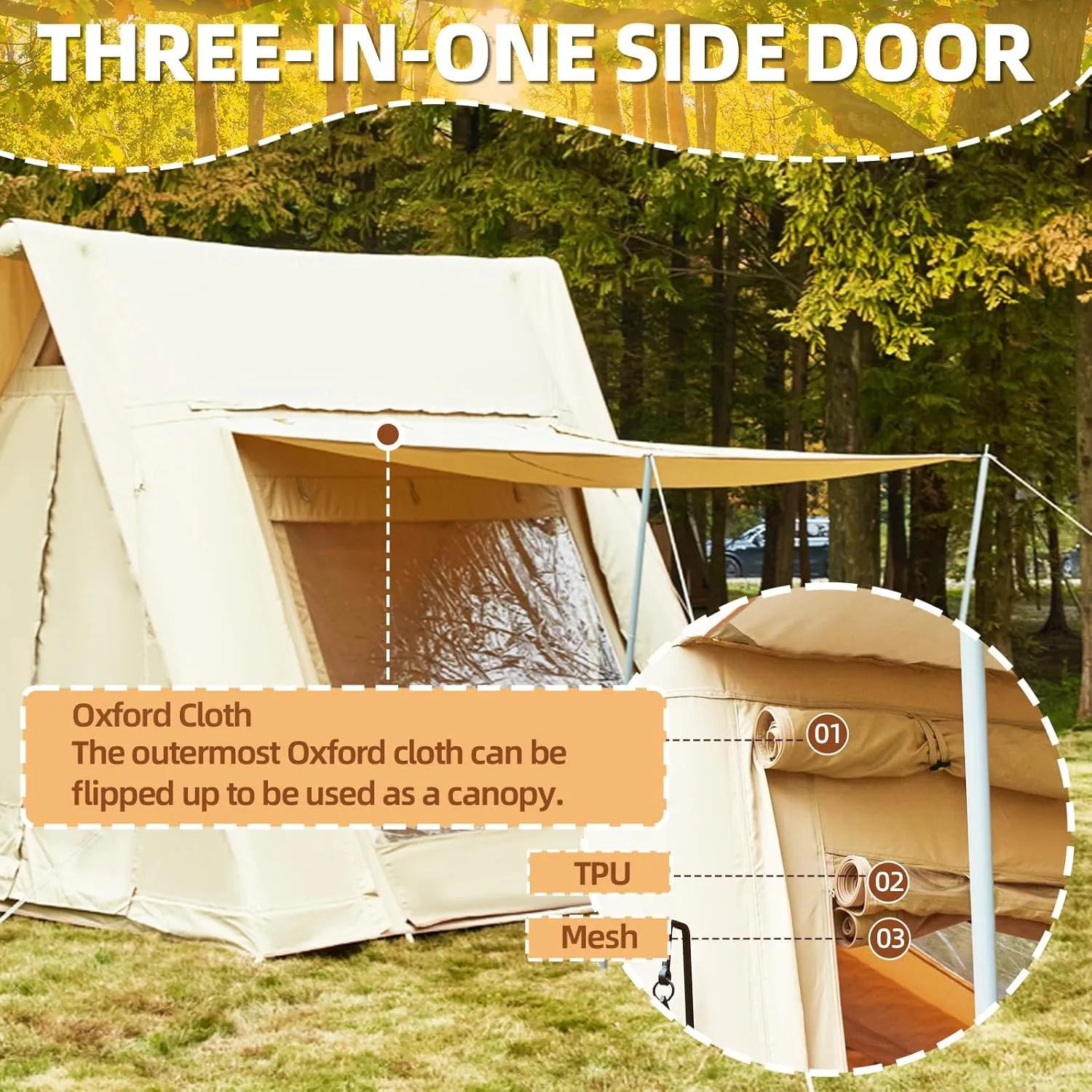 Yoleny 4/6/8/10/12 Person Inflatable Camping Tent with Extended Canopy, Mesh Windows & Pump, 4 Season Glamping Tent with 1-2 Room, Upgraded Waterproof Oxford, Easy Setup