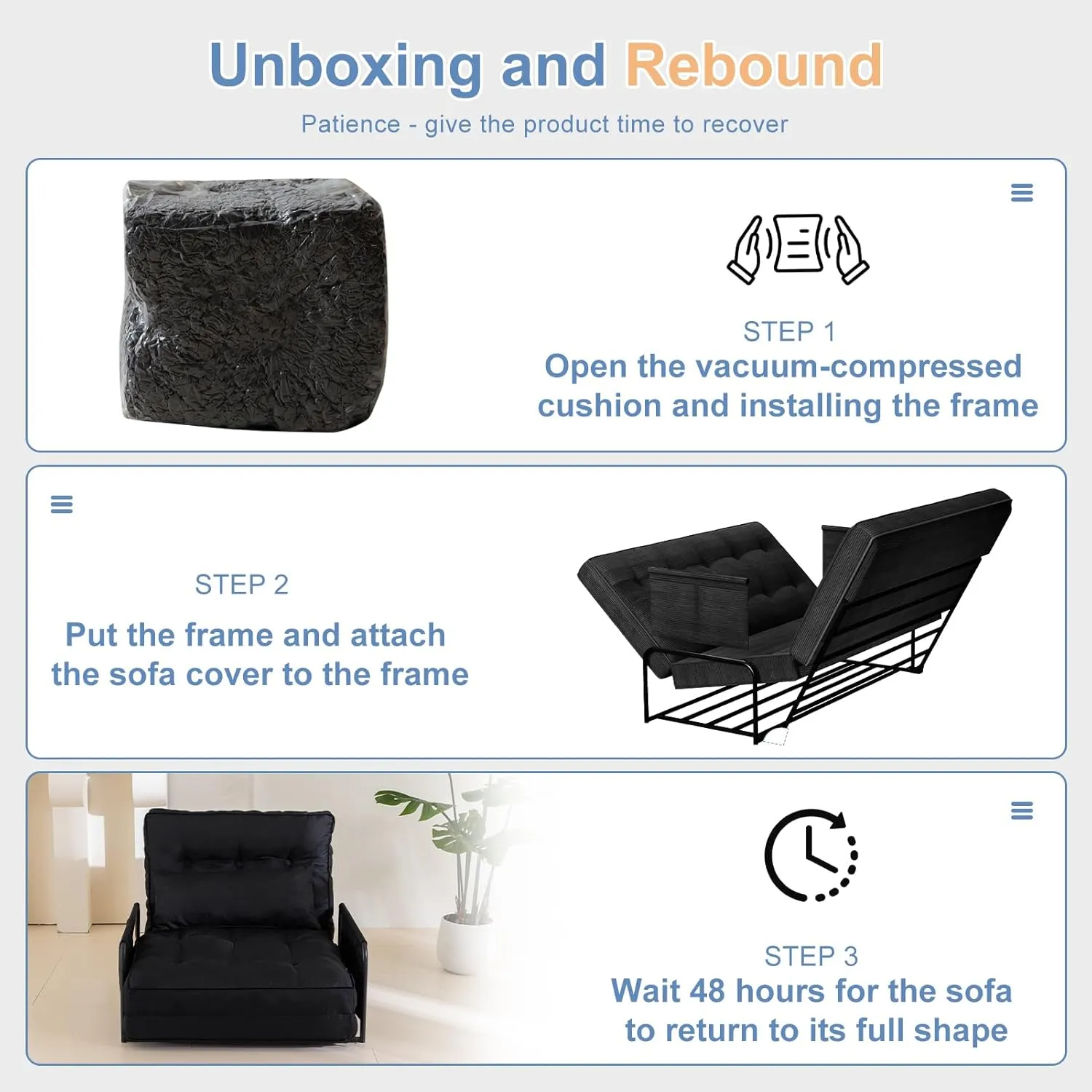 YOSHOOT Adjustable Lazy Floor Sofa, Folding Couch Bed with 5 Positions Adjustable Backrest, Convertible Bean Bag Sofa Bed Couch Foldable Sleeper Chair with Pillow for Reading Gaming（Black, Single）