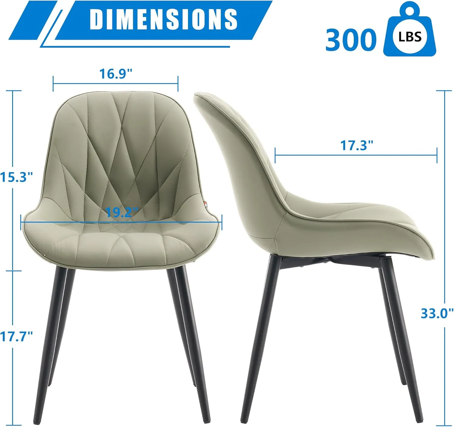 YOUNIKE Dining Chairs Set of 2, Olive Green Comfy Padded Kitchen Chairs, Armless Modern Faux Leather Upholstered Dining Room Chairs, Easy to Clean