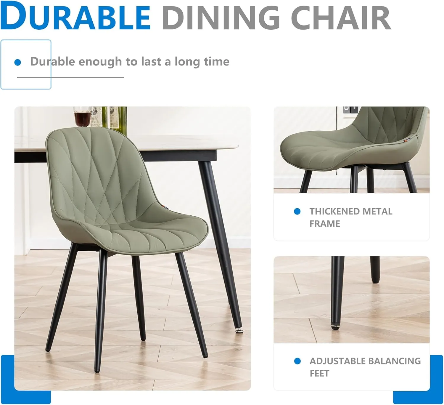 YOUNIKE Dining Chairs Set of 2, Olive Green Comfy Padded Kitchen Chairs, Armless Modern Faux Leather Upholstered Dining Room Chairs, Easy to Clean
