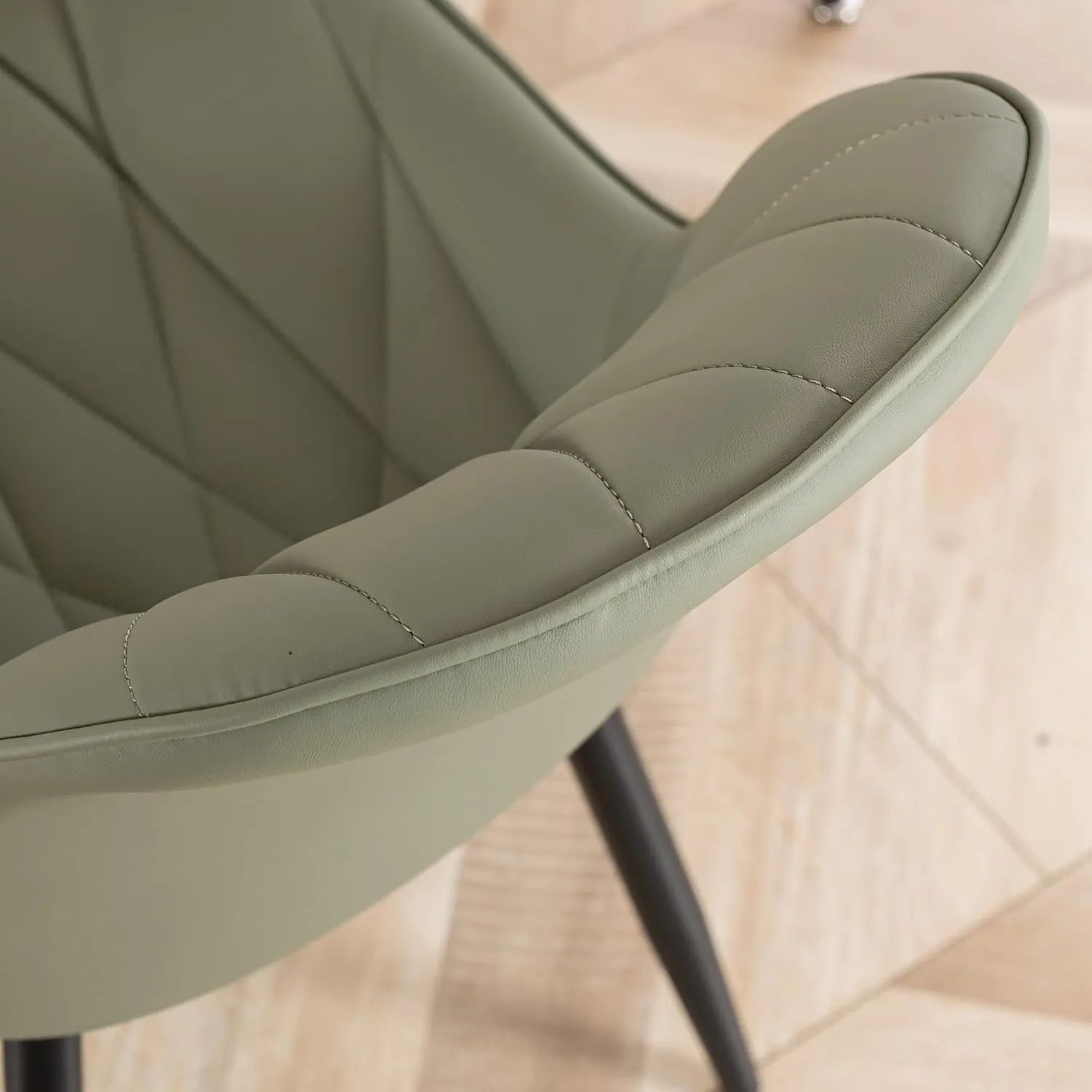 YOUNIKE Dining Chairs Set of 2, Olive Green Comfy Padded Kitchen Chairs, Armless Modern Faux Leather Upholstered Dining Room Chairs, Easy to Clean