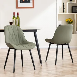 YOUNIKE Dining Chairs Set of 2, Olive Green Comfy Padded Kitchen Chairs, Armless Modern Faux Leather Upholstered Dining Room Chairs, Easy to Clean