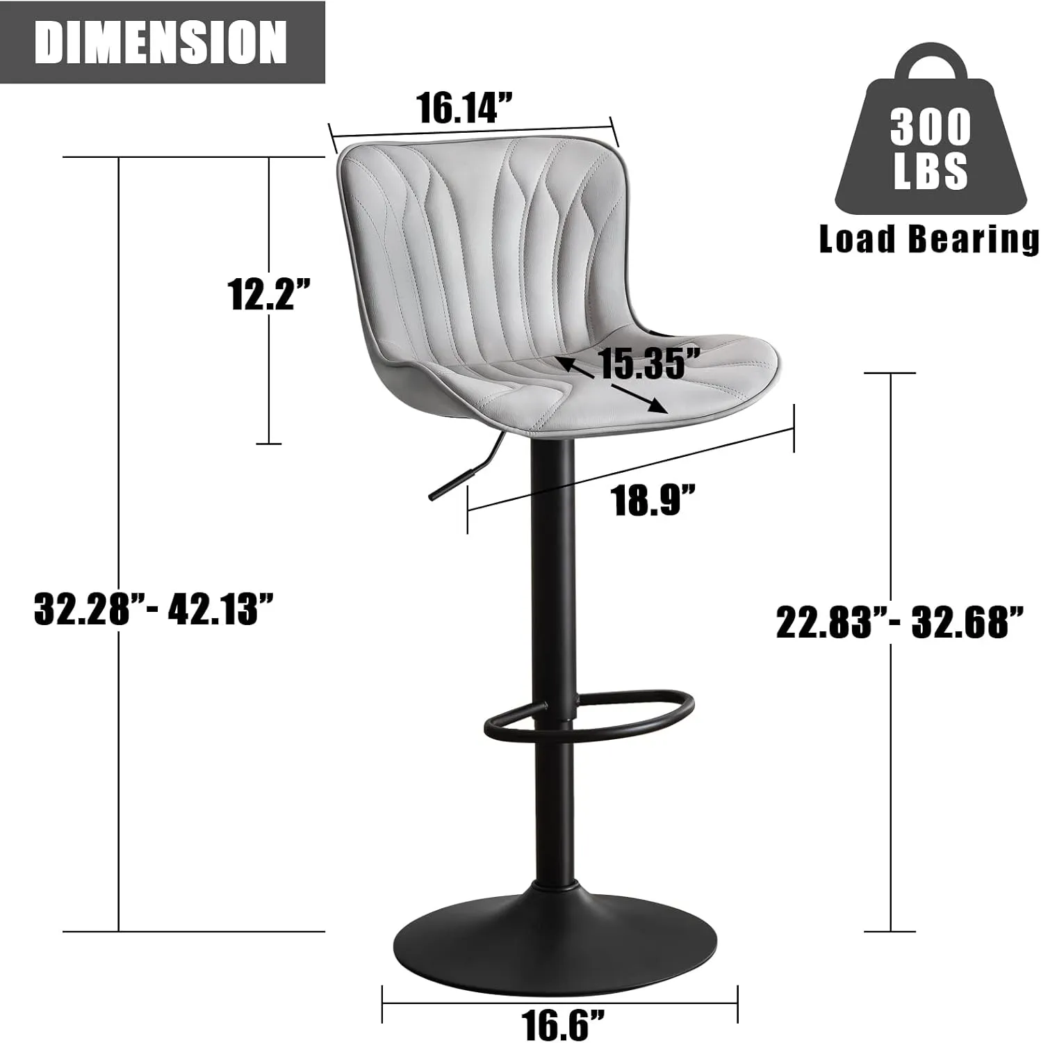 YOUNIKE Single Grey Bar Stools Modern Swivel Counter Height Bar Chair with Back Adjustable Kitchen Island Faux Leather Padded Barstools taburetes de bar Breakfast sillas para barra de cocina 1PCS