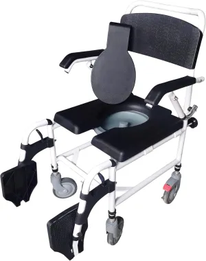 YUWELL Shower Chair with Wheels, Aluminum Shower Commode Wheelchair,Rolling Shower Chair with Lift Arms and PU Leather Padded Seat Backrest, w/ 5" Locking Caster