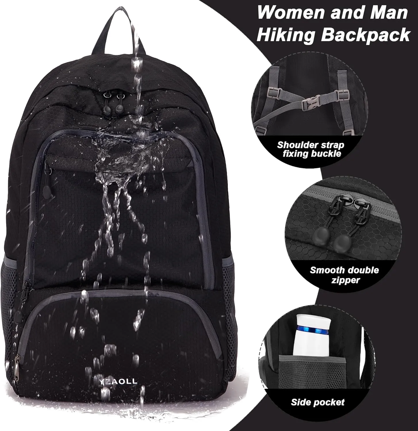 YZAOLL 30L Lightweight Packable Travel Hiking Backpack Daypack Foldable Backpack Water Resistant Daypack for Women Men
