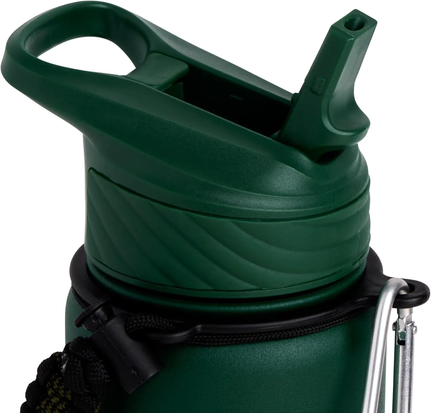 Zenith Straw Stainless Steel Bottle with Carabiner, Compass, Signal Whistle, and Fire Starter - 32 Oz - Green Powder Coat