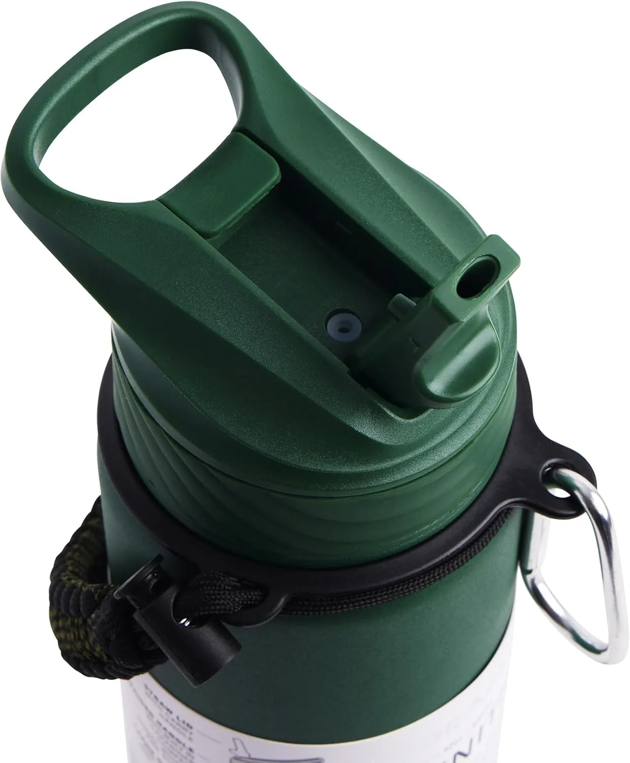 Zenith Straw Stainless Steel Bottle with Carabiner, Compass, Signal Whistle, and Fire Starter - 32 Oz - Green Powder Coat