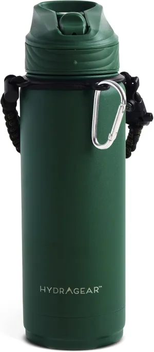 Zenith Straw Stainless Steel Bottle with Carabiner, Compass, Signal Whistle, and Fire Starter - 32 Oz - Green Powder Coat