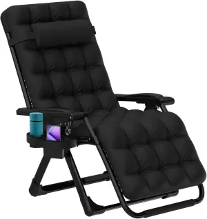 ZENPETIO Zero Gravity Lounge Chair, Foldable Outdoor Recliner with Detachable Cushion, Portable Anti Gravity Lounger for Camping, Patio, Poolside, Lawn - Black