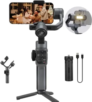 Zhiyun Smooth 5S Smartphone Gimbal Stabilizer 3-Axis with Built-in Fill Light for iPhone Android with Face Object Tracking for Vlog Video Live Stream INS YouTube (Smooth 5 Upgrade Version)-Gray