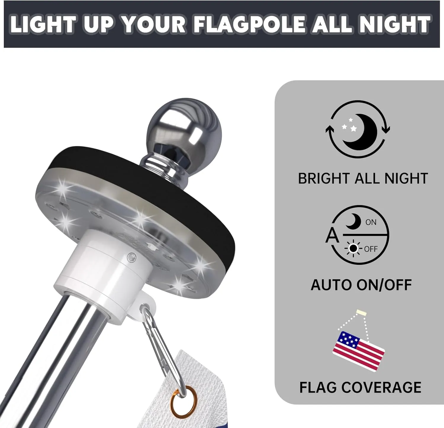 ZMTECH 2PC Flagpole Solar Light, Solar Flag Pole Lights, Outdoor Waterproof LED for 5-10FT Flag Poles, Flag Light Fits 1in Diameter Poles, Auto On/Off & Solar Charging (Black)