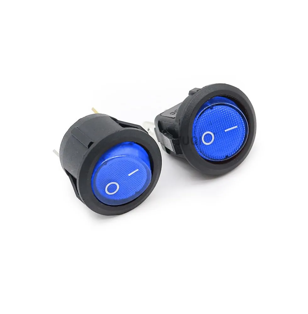ZUC 2PCS KCD1 Rocker Switch Blue ON-Off 12V 220V 2 Position 3Pin Small Round Electrical Equipment with Light Power Switch(2PCS Circular,220V)