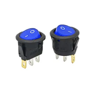 ZUC 2PCS KCD1 Rocker Switch Blue ON-Off 12V 220V 2 Position 3Pin Small Round Electrical Equipment with Light Power Switch(2PCS Circular,220V)